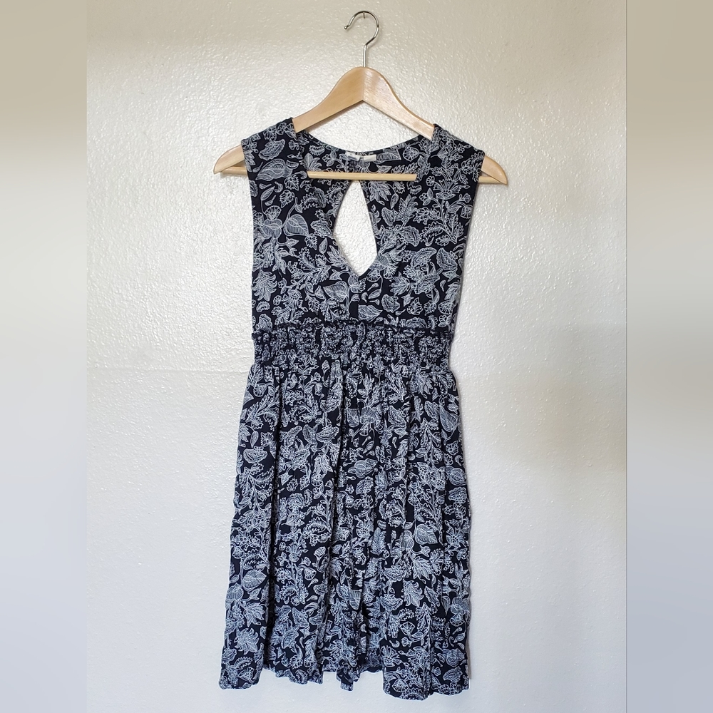 Roxy Floral Black& White Midi Dress with Pockets